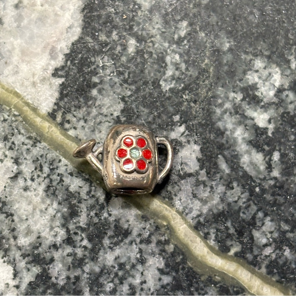 Authentic & Retired Pandora Moments Silver Watering Can Charm w/ Flowers 925